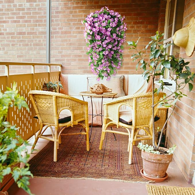 ZFProcess Artificial Fake Hanging Flowers Plants for Outdoor Spring Decoration, 2PCS Faux Silk Violet UV Resistant Look Real Trailing Vines for Outside Home Planter Porch Patio(Violet)