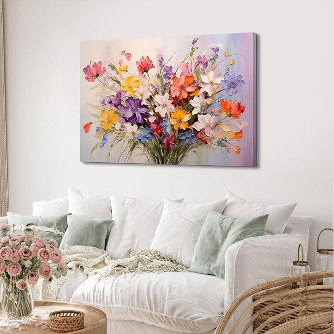 Large Colorful Flower Canvas Wall Art Daisy Poppy Picture Wildflower Wall Decor for Bedroom Abstract Nature Botanical Painting Prints Watercolor Floral Poster Artwork Living Room Decoration 32x48"