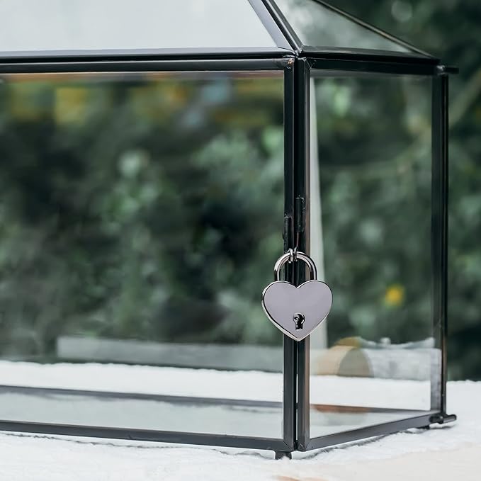 NCYP 12.6" x 5.9" x 9" Wedding Glass Card Box with Slot and Lock for Wishing Well, Keepsake, Envelope - Birthday Party Reception Decor, Black (Glass Box Only) Slot Length 7.3 Inches