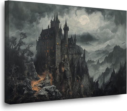 Vintage Castle Poster Dark Academy Victorian Gothic Castle Wall Art Poster Moody Mystical Art Print Suitable for Home Living Room Bedroom16x24in Wood Framed