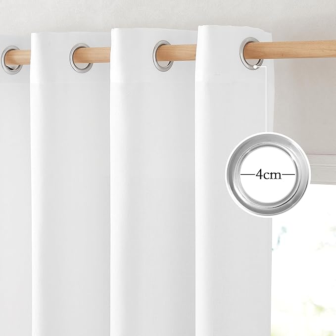 NICETOWN Thick Linen White Curtains 90 inch Length, Grommet Flax Linen Blend Window Treatments Privacy with Light Filtering Drapes for Bedroom/Living Room, W55 x L90, 2 Panels
