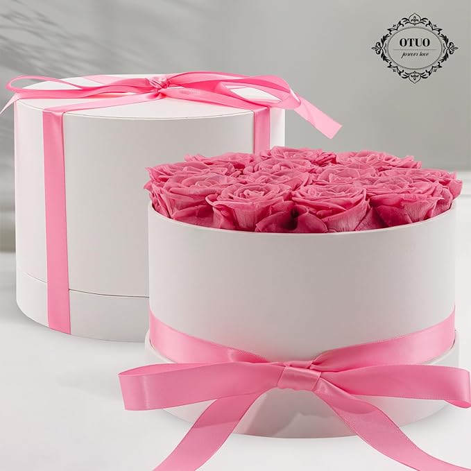 12 Piece Preserved Roses in a Box - Forever Flowers for Delivery Prime, Eternal Roses Mothers Gifts for Mom, Valentine's Day, Wife Anniversary Birthday Gifts for Women(Pink)