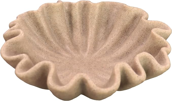 12" Large Decorative Bowl decor - Beige Scalloped Decorative Bowls for Home Decor - Organic Fluted Modern Home Decor,Ruffle Decor key bowl,bowl for keys,Artificial Stone Beige