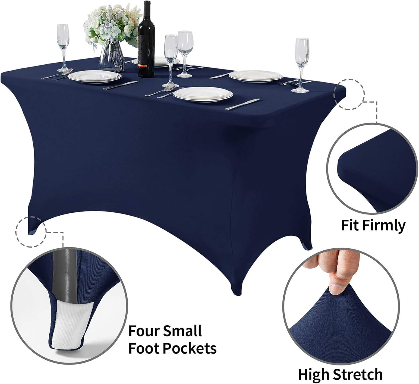 Spandex Table Cover for 4FT Table Universal Fitted Stretch Tablecloth for Party, Banquet, Wedding and Events-Navy