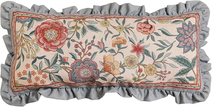 bilin gaier Vintage Linen Throw Pillow Cover,28"x12"-Flowershadow A | Designer Rectangular Pillow Cover,Concealed Zipper Design,Floral Pattern,Sofas,Bedroom,Living Room,Lounge Chairs