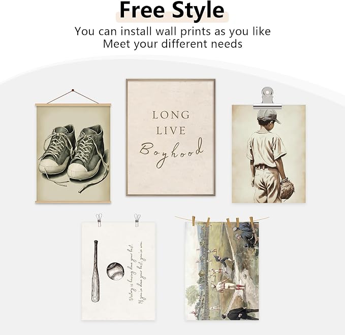 Baseball Nursery Wall Art Decor Vintage Boys Room Canvas Posters Sports Boy Pictures Baseball Vintage Nursery Painting Neutral Sport Kids Room Prints Wall Art for Bedroom 12x16x5 Inch Unframed ﻿