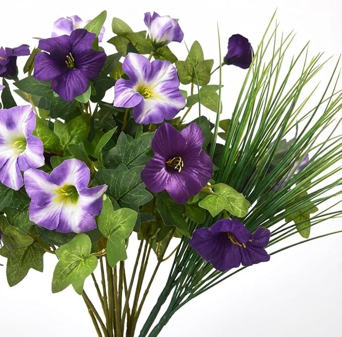 Waipfaru Artificial Plants & Flowers, 4 Bundles UV Resistant Fake Plants Artificial Flowers Outdoors, Realistic Faux Petunias Fake Plants for Home Outside Garden Balcony