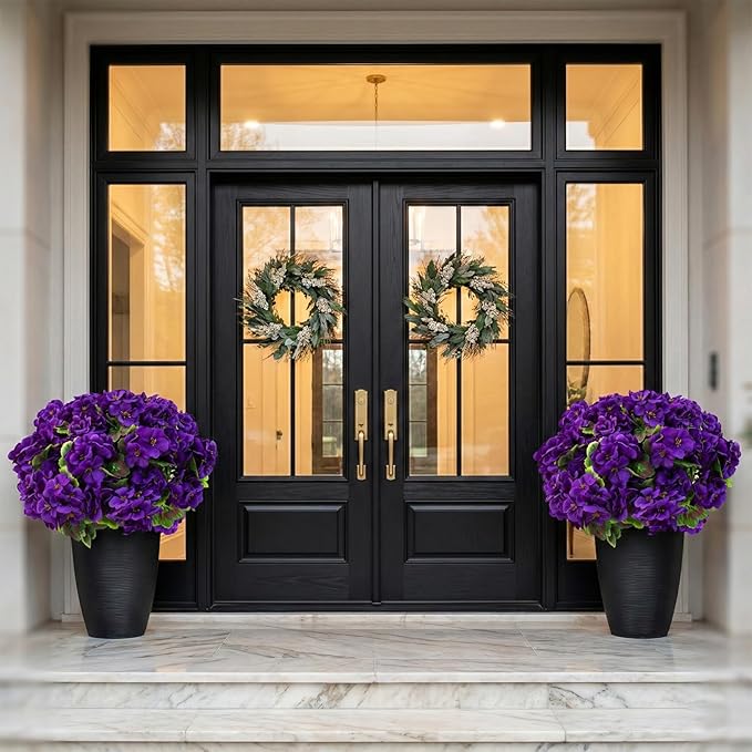 lovemoon 8 Pcs Artificial Geranium Plant Realistic Silk Flowers for Outside UV Resistant Faux Geraniums Flowers for Indoor Outdoor Home Garden Office Decoration (8, Purple)