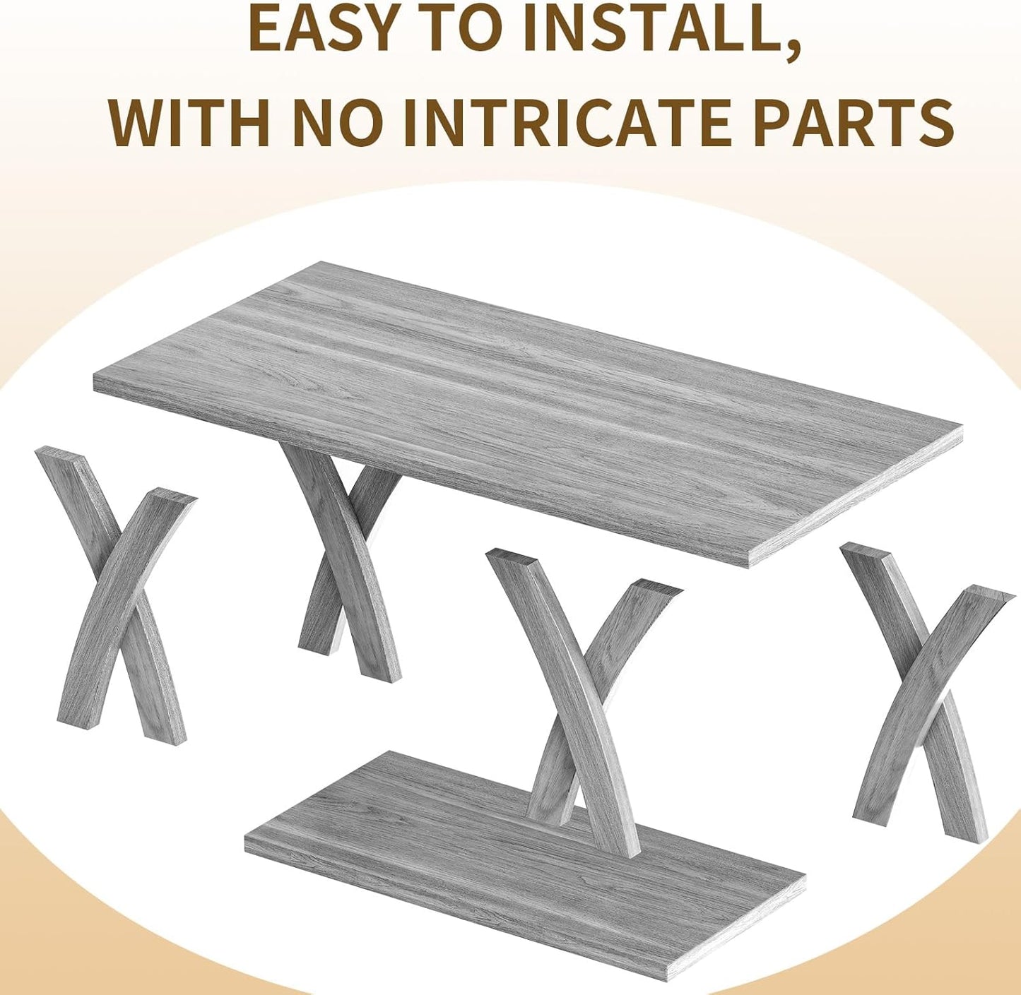 47” Wood Coffee Tables for Living Room Rustic Stands with Storage Shelf Grey Coffee Tables for Living Room Farmhouse Center Stands with Shelf Farmhouse Rectangle Center Table