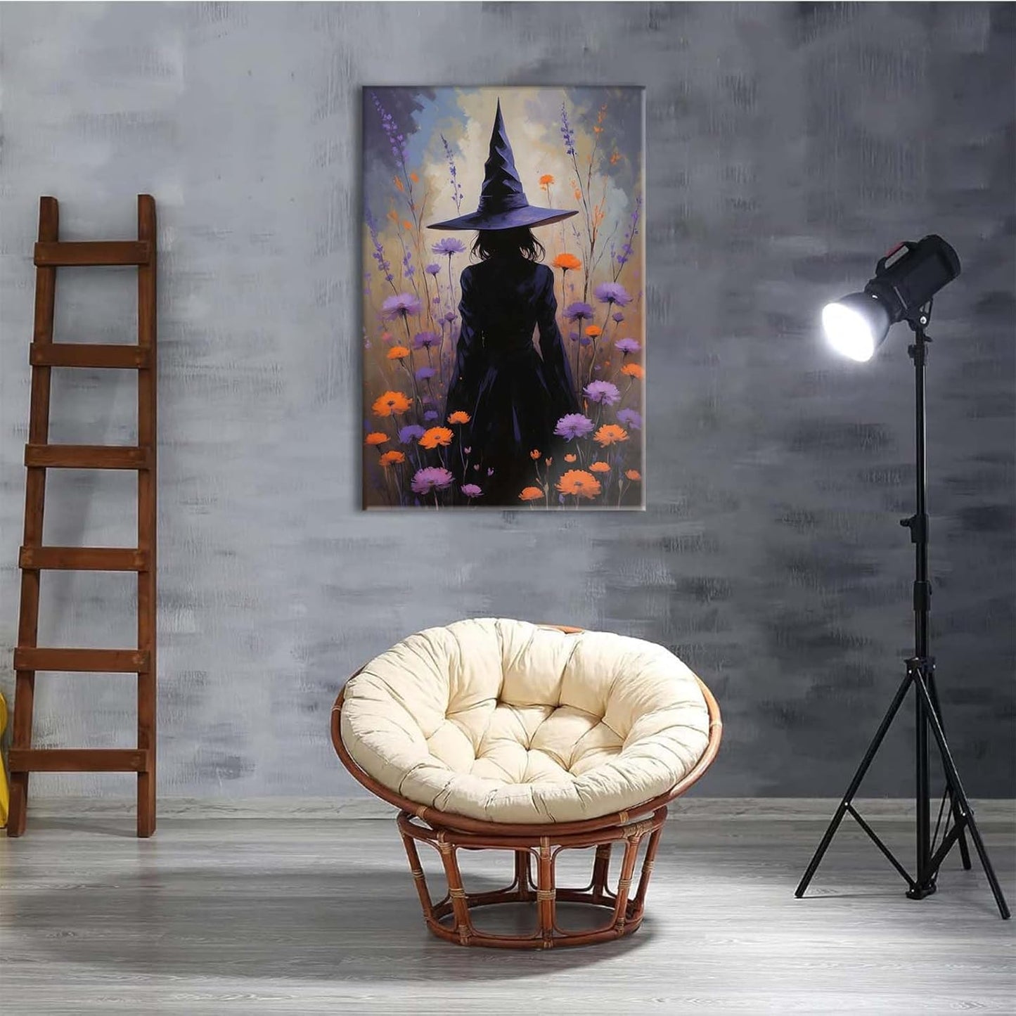JFHCQJPK Country wildflower witch canvas print halloween mashup art witch purple decoration bohemian elegant art poster28x40in Frameless