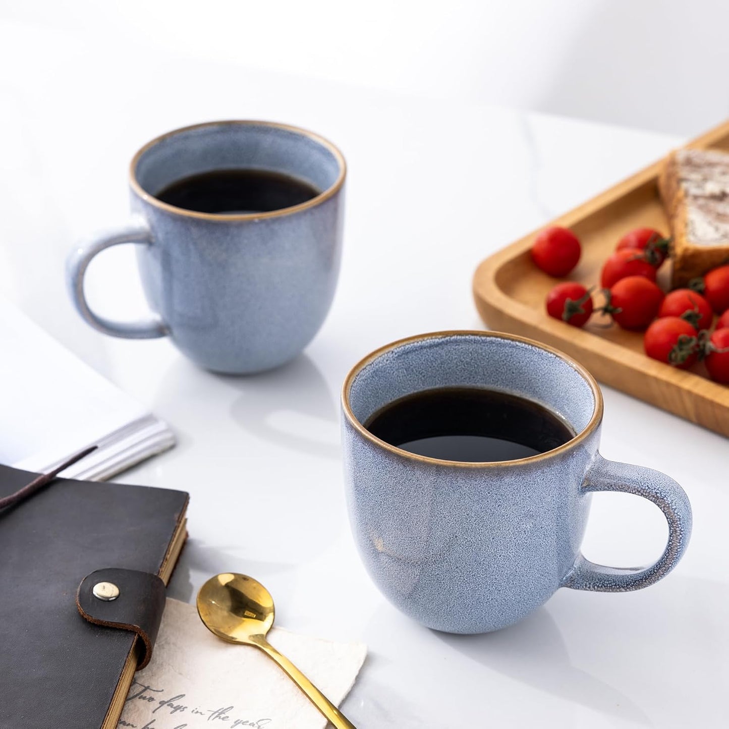 AmorArc 12oz Coffee Mugs, Ceramic Coffee Mugs set of 4 for Man, Woman, Dad, Mom, Modern Coffee Mugs with handle for Latte/Cappuccino/Milk/Cocoa. Dishwasher&Microwave Safe, Blue-Reactive Glaze