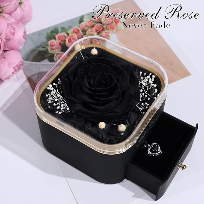 Beferr Birthday Gifts for Women Preserved Real Rose with Necklace Eternal Roses Forever Flowers for Delivery Anniversary Mothers Gifts for Mom Her Grandma Wife Sister from Daughter Son