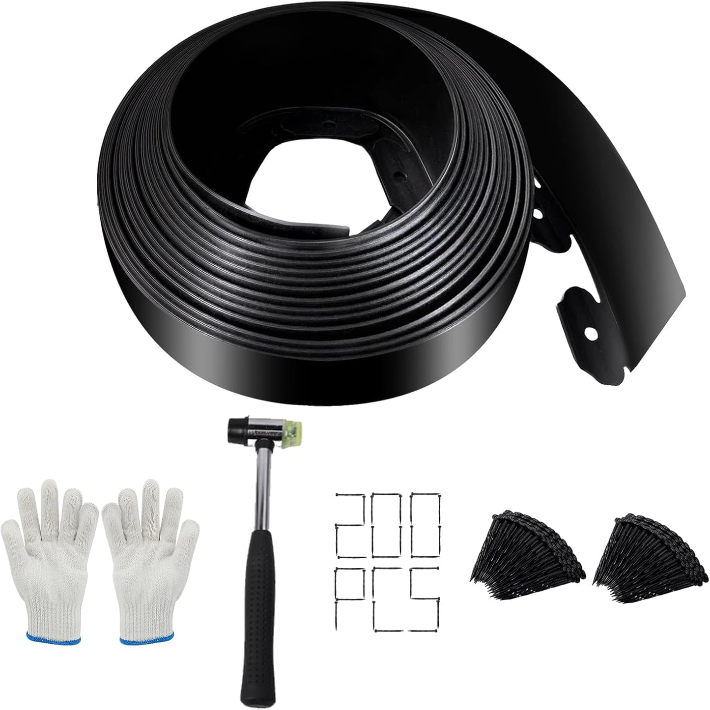 Landscape Edging - 2 Inch x 66FT Garden Border with 200 PCS Spikes, Plastic Lawn Edging for Flower Bed, Pathway and Yard(Black)