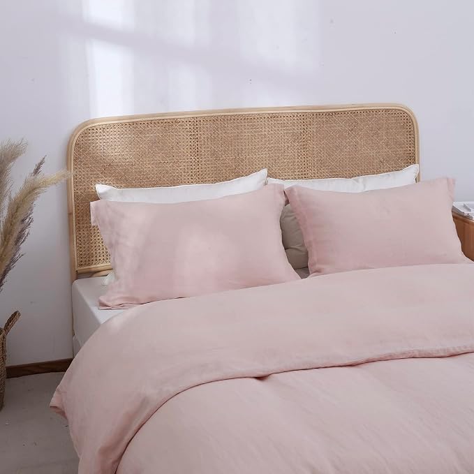 100% French Linen Pillow Shams Basic Style - Pack of 2 - Washed Solid Color Natural Flax Soft Breathable - Blush Pink, 20'' x 26''