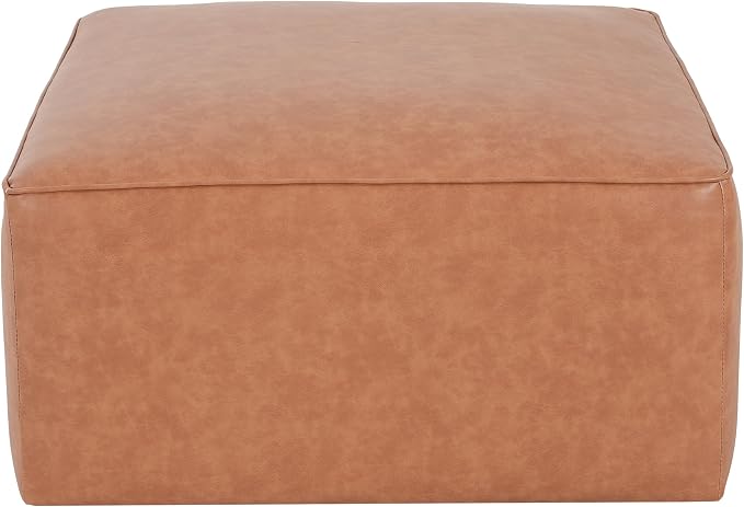 Christopher Knight Home Ellis Faux Leather Ottoman Footstool, Square Pouf Poufee Footrest Ottoman Large Seat, Modern Side Table for Living Room Bedroom Home Decor Gifts, Tan Brown