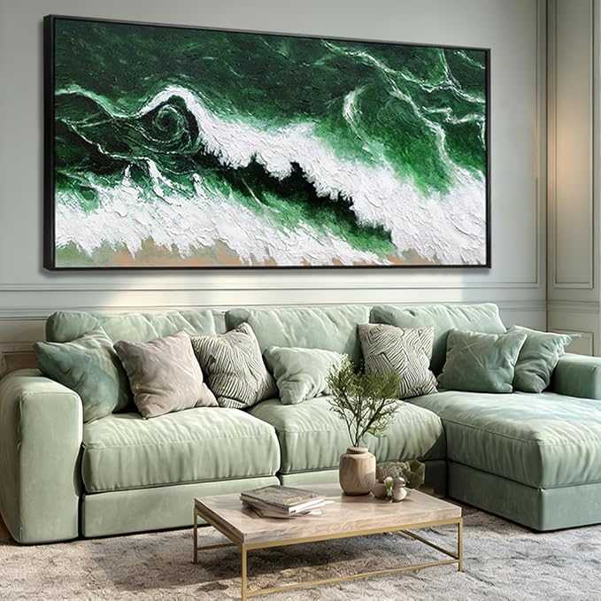 Kureful Green Abstract Wall Art Prints Sage Green Canvas Wall Pictures Modern Minimalist Office Decor Artwork Large Posters Decorations 29"x58"