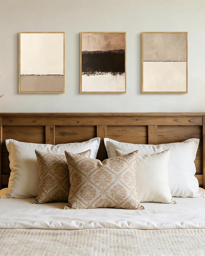 PHOPAGO Neutral Abstract Framed Wall Art Minimalist Beige Gray Pastel Wall Decor Modern Watercolor Art Paints for Kitchen Living Room - 11x14in Natural Framed