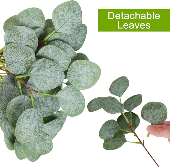 ZeKonan 40 Pcs Artificial Eucalyptus Stem, Fake Silver Dollar Eucalyptus Leaves Stems Bulk Real Touch Faux Leaf Branches for DIY Bouquets Floral Arrangement Wedding Home Decor