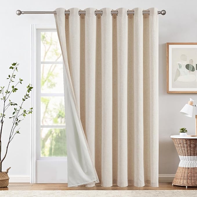 jinchan Lined Curtains 100 Inches Long for for Living Room Darkening 1 Panel, Light Filtering Beige Curtains Patio Doors Extra Wide 100 Inch Non-See-Through Privacy Room Divider Grommet Drapes 90"Wide