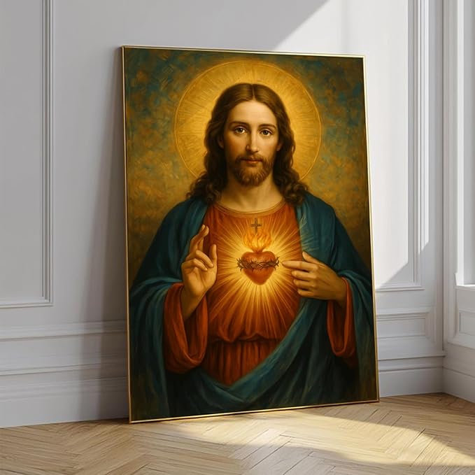 Eysintum Sacred Heart of Jesus Large Canvas Wall Art, Christian Catholic Religious Wall Decor, Faith Art for Bedroom Living Room Prayer Room, Ready to Hang 24x36 Inch