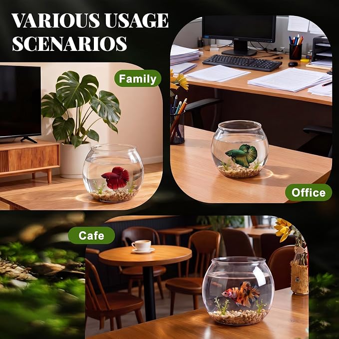Geelin 0.5 Gallon Plastic Fish Tank Large Bowl Shatterproof with Crystal Clear Clarity for Terrarium, Flower Vase Centerpiece Gift for Fish Lovers (Round)