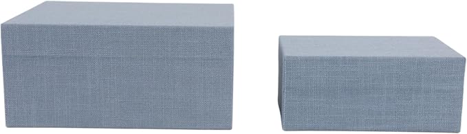 Sagebrook Home Set of 2 Decorative Storage Boxes with Lids - Fabric Covered MDF & Wood, Acrylic Handles - Home & Office Organizer - 9" & 7" Blue