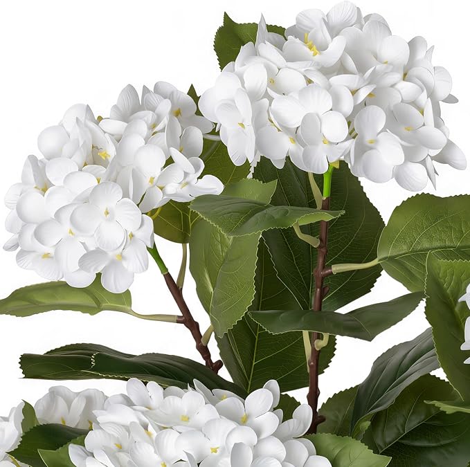 Artificial Hydrangea Flowers Tree for Outdoors, Sturdy 2FT Fake Plants with Weighted Pot, UV Resistant White Artificial Flowers for Front Porch & Home Decor, 2 Pack