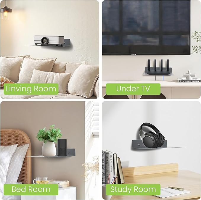 Steel Floating Shelves for Wall,Small Wall Shelf，Suitable for Bedroom, Living Room, Bathroom, Kitchen, Office (Grey, 11.81x8.46 in)