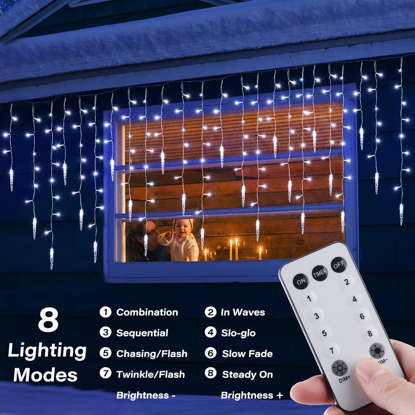 Icicle Lights Outdoor, 33 FT 400 LED Christmas Lights with 60 Drops, Waterproof Connectable Icicle Christmas Light Outdoor with Remote and Timer, 8 Light Modes Christmas Decorations for Roofline
