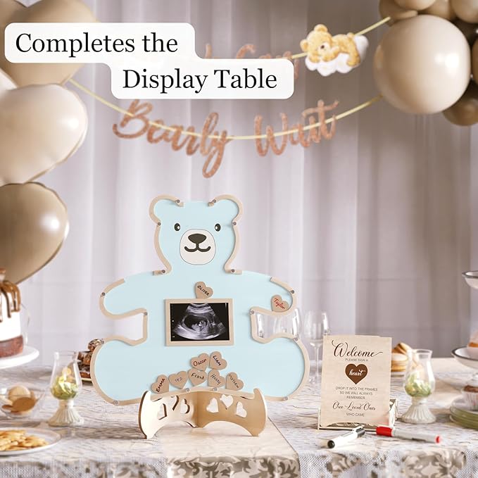 The Real Bossy Baby - Large Teddy Bear Guest Book Frame Keepsake for Baby Shower - Gender Reveal - Birthday - Premium Wood Shadow Box Display - Unique Gift Idea - Personal Nursery Decor - Ultrasound Frame - We Can Bearly Wait Theme - Includes Wooden He...