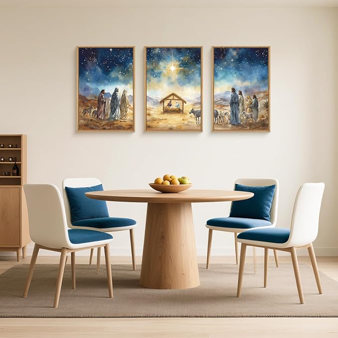 LHIUEM Large Bible Christian Religious Framed Canvas Wall Art Set,Birth of Jesus Nativity Wall Decor,Christmas Mary and Joseph Artwork for Living Room,Bedroom,Dining Room,Office -16"x24"x3