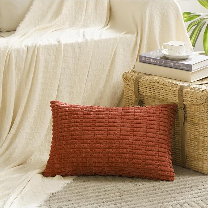 Fancy Homi 4 Packs Decorative Throw Pillow Covers for Living Room Couch Bed, Modern Farmhouse Boho Home Décor Accent Cushion Case, 24" x 12" (Pack of 4), Burnt Orange