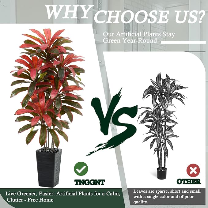 Artificial Dracaena Tree：5FT Faux Silk Tropical Yucca Floor Trees Realistic Fake Green Plant with Natural Wood Trunk & Lifelike Leaves for Home Office Decor Indoor & Outdoor (5FT,1-Pack,Black)