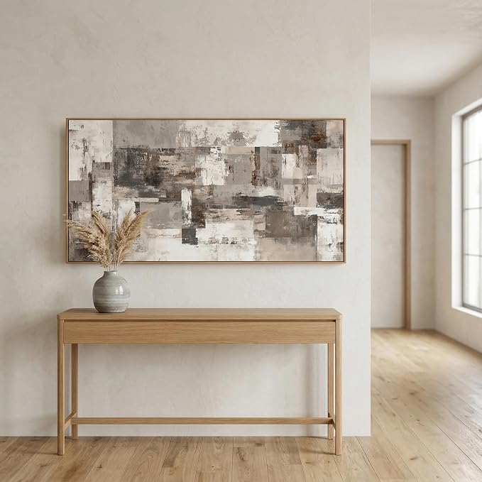 The Mode Art Industrial Abstract Wall Art Textured Grey and Taupe Canvas Prints for Modern Farmhouse Framed Horizontal Canvas Painting for Living Room Bedroom 20x40inch