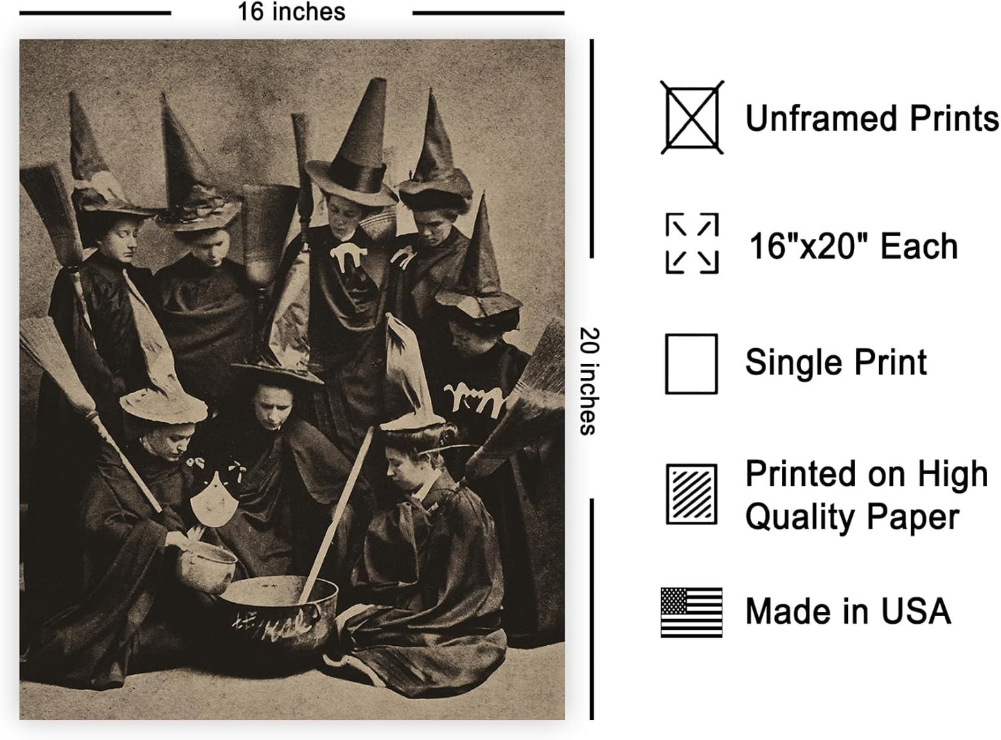 Poster Master Vintage Witches Cooking Poster - Retro Witchcraft Print - Black Magic Art - Halloween Art - Gift for Men & Women - Gothic Decor for Living Room, Bedroom or Dorm - 16x20 UNFRAMED Wall Art