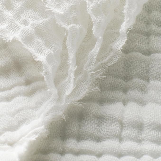Carriediosa 100% Cotton Muslin Throw Blanket 108" X 90" King Size，4-Layers Summer Gauze Throws for Bed Couch，Soft Lightweight Breathable Linen Blankets Bedspread for Adults All Season，White