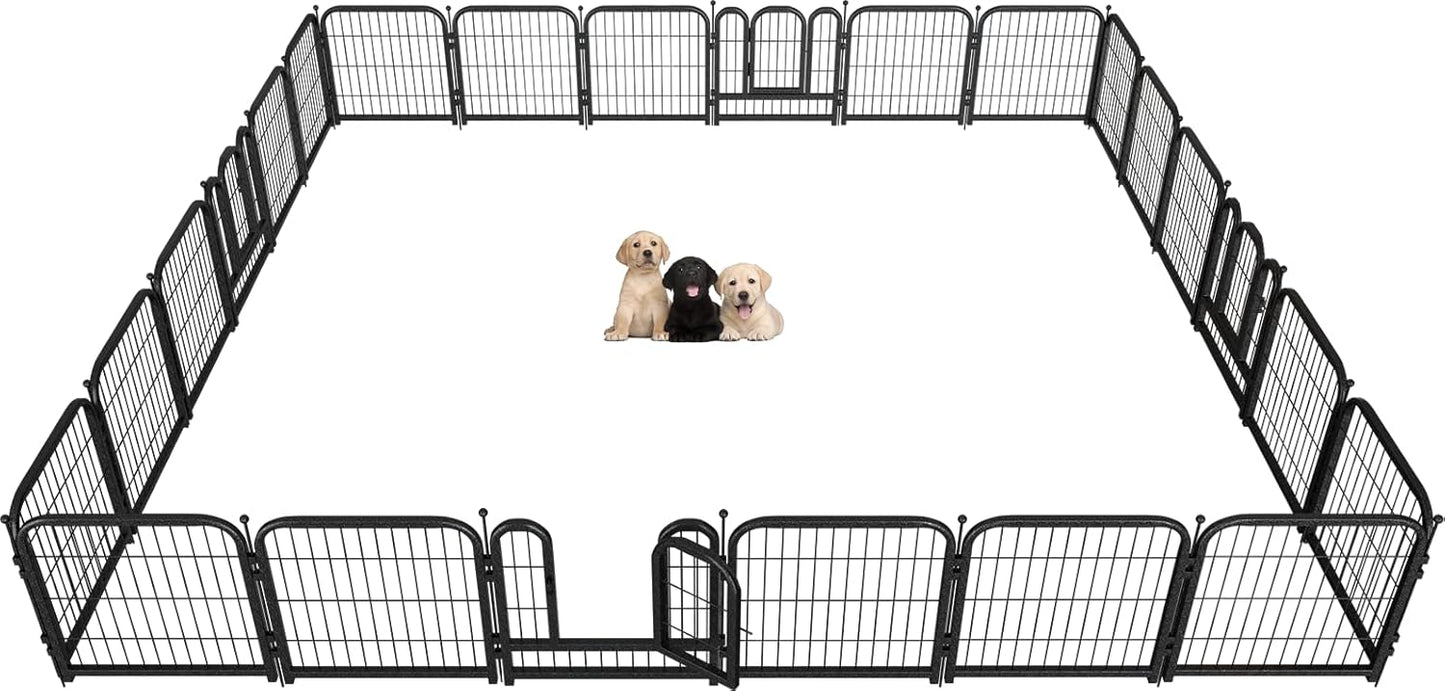 Metal Dog Playpen, 24" Inch Height 24 Panels, Ideal Dog Fence for Large/Medium/Small Dogs Indoor & Outdoor Bliss, Perfect Dog Pen for Camping, Yard and RV | Black-Silver