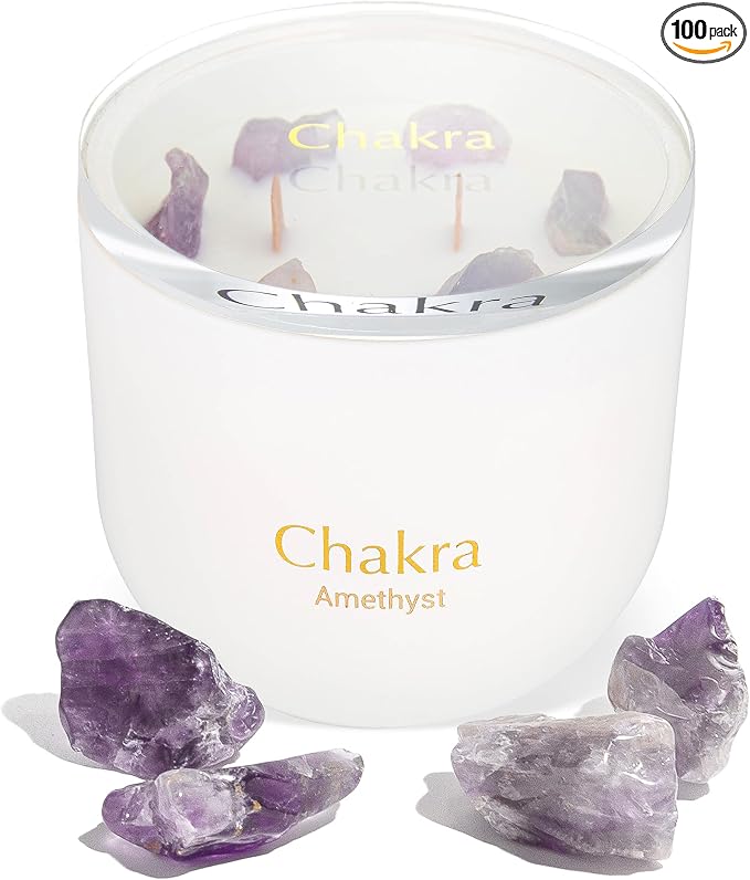 Hidden Label Healing Crystal Candle, Amethyst Quartz Relax Crystal Candle, Wood Wicks Scented Crackling Candles, Real Crystals Aromatherapy Candle Gifts for Women,Cute 12oz