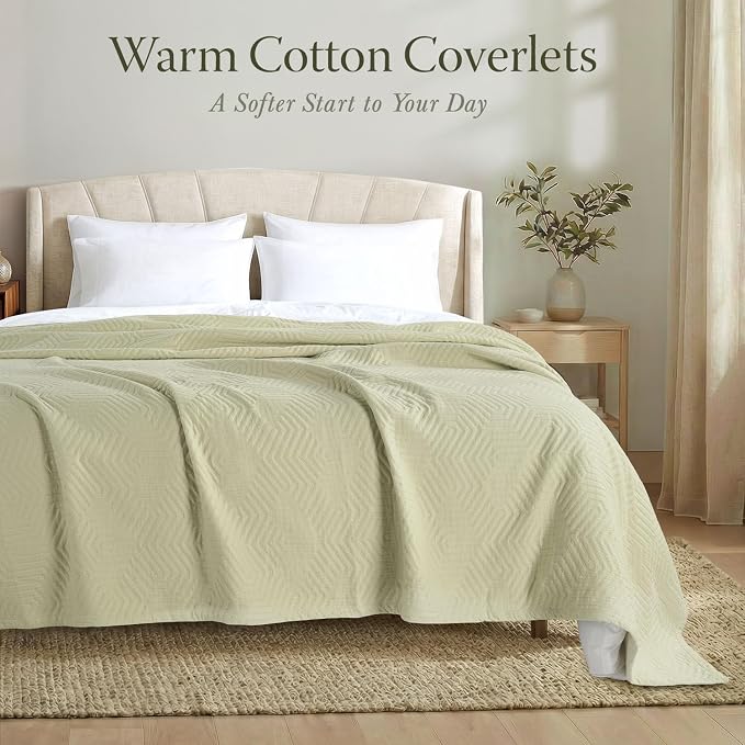 Threadmill Luxury Cotton Blankets for Queen Size Bed | All-Season 100% Cotton Queen Size Blanket | Aster Cozy Lightweight, Soft Breathable Coverlet fits Full Size Bed, 90x92 | Sage Green