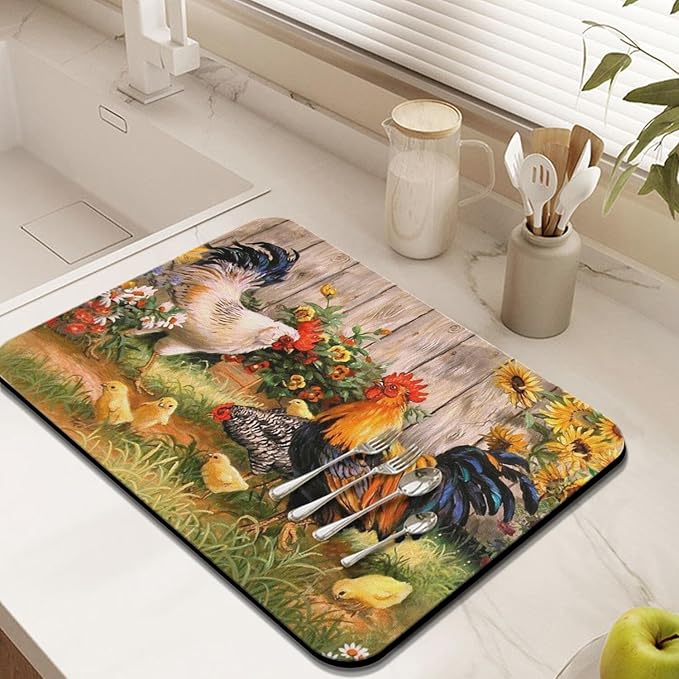 Fun Coffee Mat 24inx18in,Coffee Bar Mat for Countertops,Absorbent Hide Stain Anti-Slip Coffee Bar Accessories Fit Under Coffee Machine Mat,dish Drying Mats for Kitchen