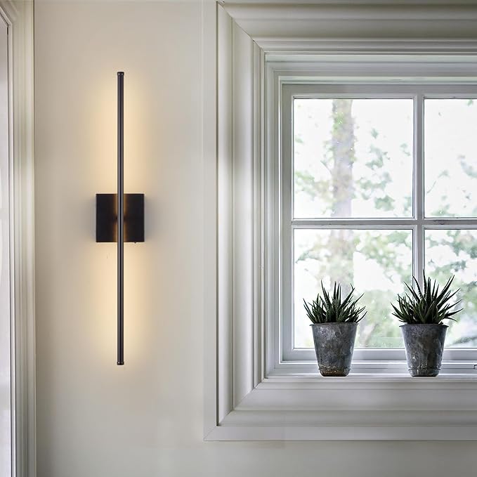KARTOOSH 24.4 Inch Battery Operated Wall Sconces Wireless Set of 2, Black | RGB Wall Lamps, 3 Color Temps, Remote Control, Dimmable Rotatable, LED Wall Lights for Living Room Bedroom