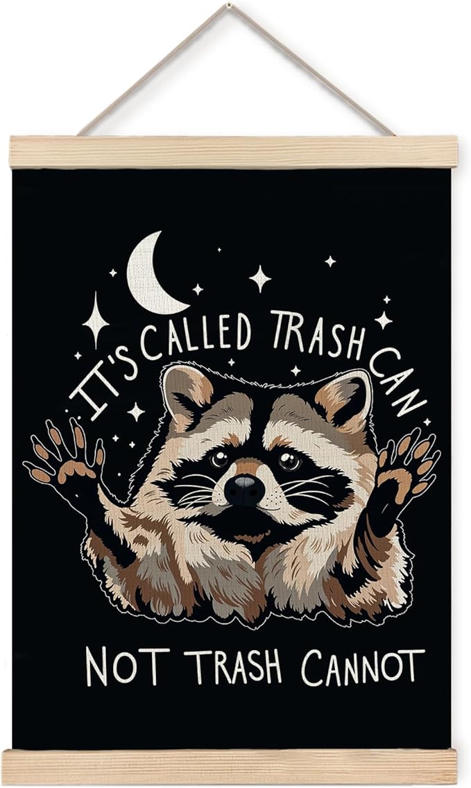 Foritho Funny Motivational Raccoon Meme Poster Wall Art Framed for Office Dorm Home, Sarcastic Work Trash Panda Office Canvas Prints Wall Decor for Coworkers Women Men, 12x16 Inch - Black