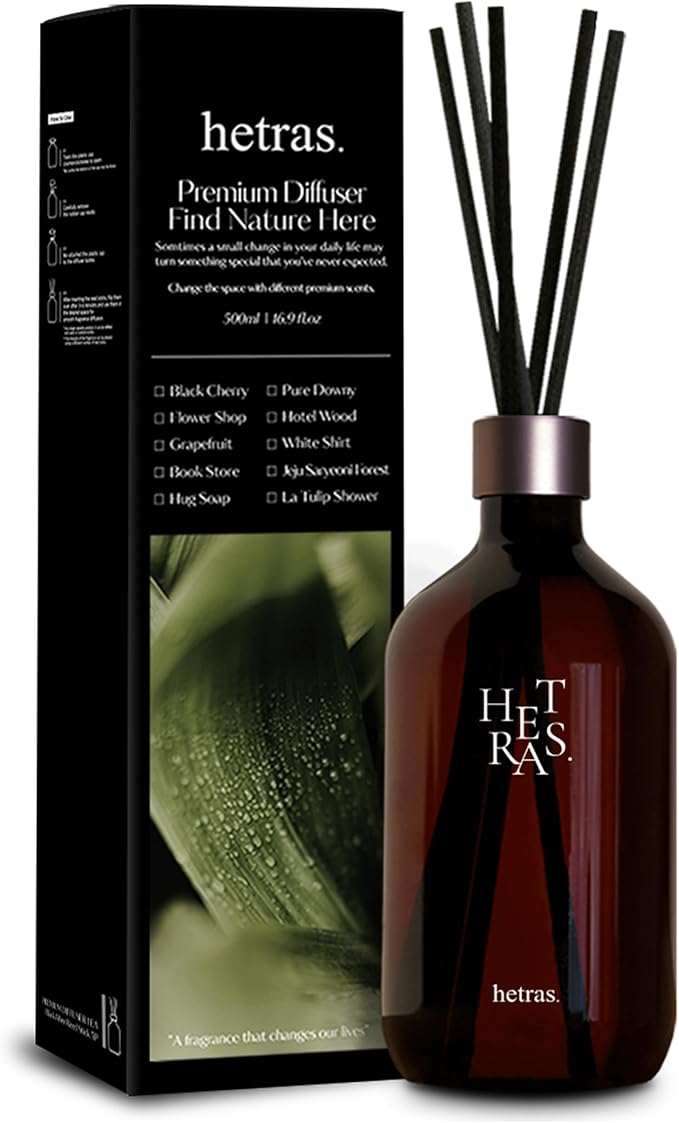 hetras Premium Reed Diffuser Set 16.9 fl.oz. 1 Pack | Grapefruit Scent | Long-Lasting Luxury Fragrance with 10 Reed Sticks for Home & Office | Gifts for Loved One