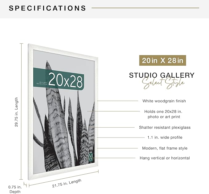 MCS Studio Gallery 20x28 Poster Frame Natural Woodgrain Engineered Wood, Vertical & Horizontal Wall Hanging Large Picture Frame for Photos, Posters & Art Prints (2-Pack)