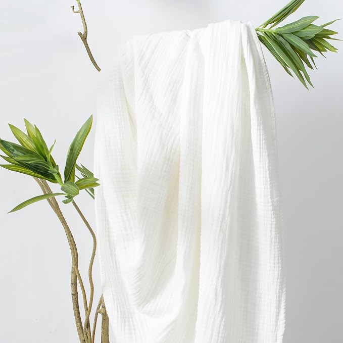 Carriediosa 100% Cotton Muslin Throw Blanket 66" X 90" Twin XL Size，4-Layers Summer Gauze Throws for Bed Couch，Soft Lightweight Breathable Linen Blankets Bedspread for Adults All Season，White