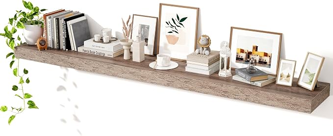 Axeman 72Inch Floating Shelves for Wall, Rustic Wood Shelves for Bedroom, Bathroom, Kitchen, Hanging Wall Mounted Shelf with Invisible Brackets for Books Decor, Set of 1, Grey