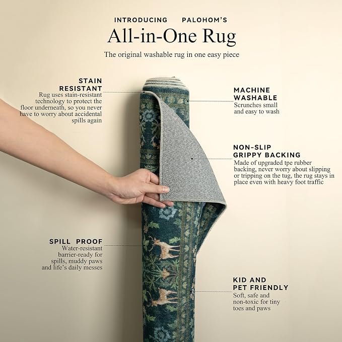 8x10 Area Rugs for Living Room: Washable Rug Vintage Rugs Stain Resistant Non Slip Low Pile Lightweight Soft Carpets Rugs for Bedroom Kitchen Dining Room Nursery Kids Room Farmhouse Home Office