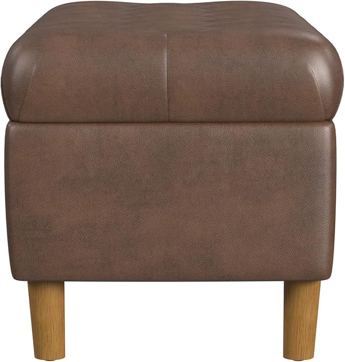 HomePop 40" Ainsley Button Tufted Storage Bench - Brown Faux Leather
