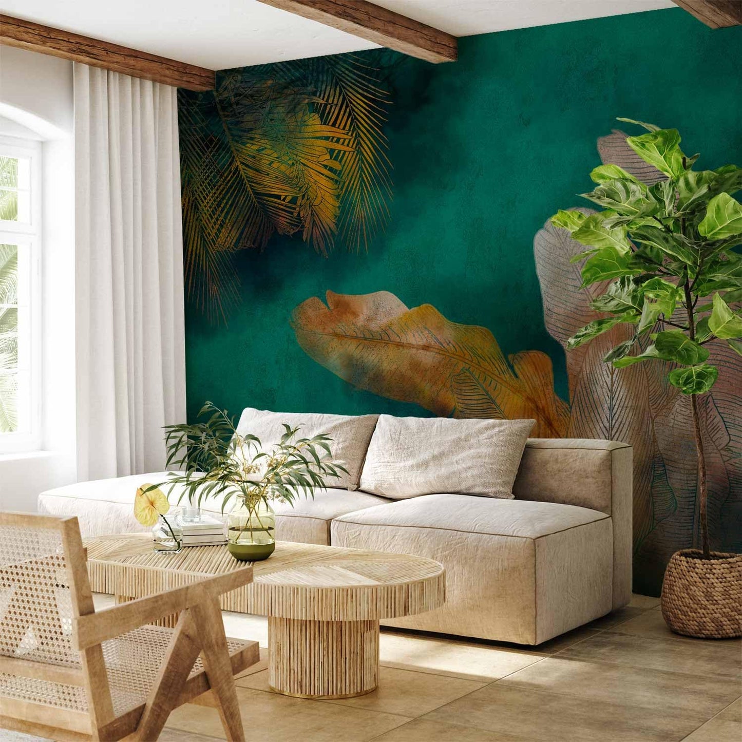 artgeist Wall Mural Jungle 138x101 in - XXL Non-Woven Wallpaper Fleece Wall Decor Photo Print Picture Image Design Leaves Green Yellow Nature b-A-0825-a-a
