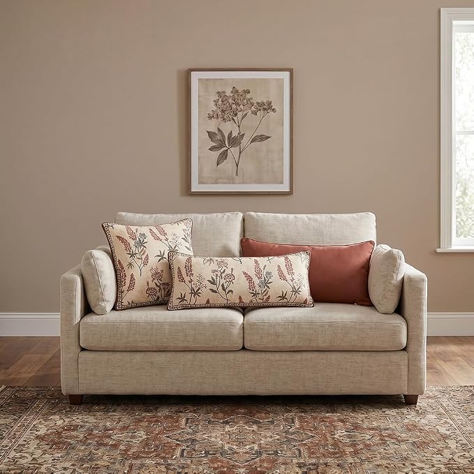 ISAENNE Designer Vintage Linen Throw Pillow Cover,28"x12"-Helena A | Elegant French Rectangle Pillow Cover,Concealed Zipper Design,Floral Pattern,Sofas,Bedroom,Living Room,Lounge Chairs